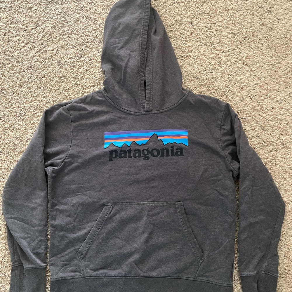 Patagonia Boys Charcoal Hoodie with Blue Accents
